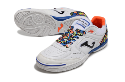 Men's Joma Top Flex IC Football Shoes - White/Black/Blue