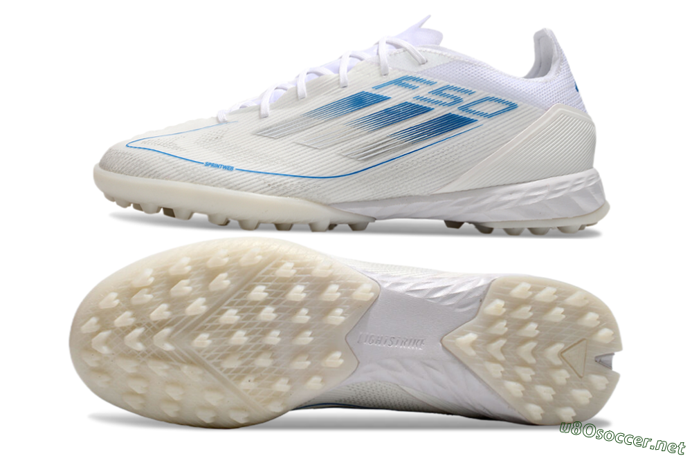 Men's Adidas F50 Pro TF Football Shoes - White/Blue 1