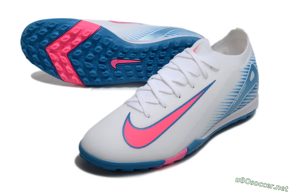Men's Nike Air Zoom Mercurial Vapor 16 Elite TF Football Shoes - White/Pink/Blue 3