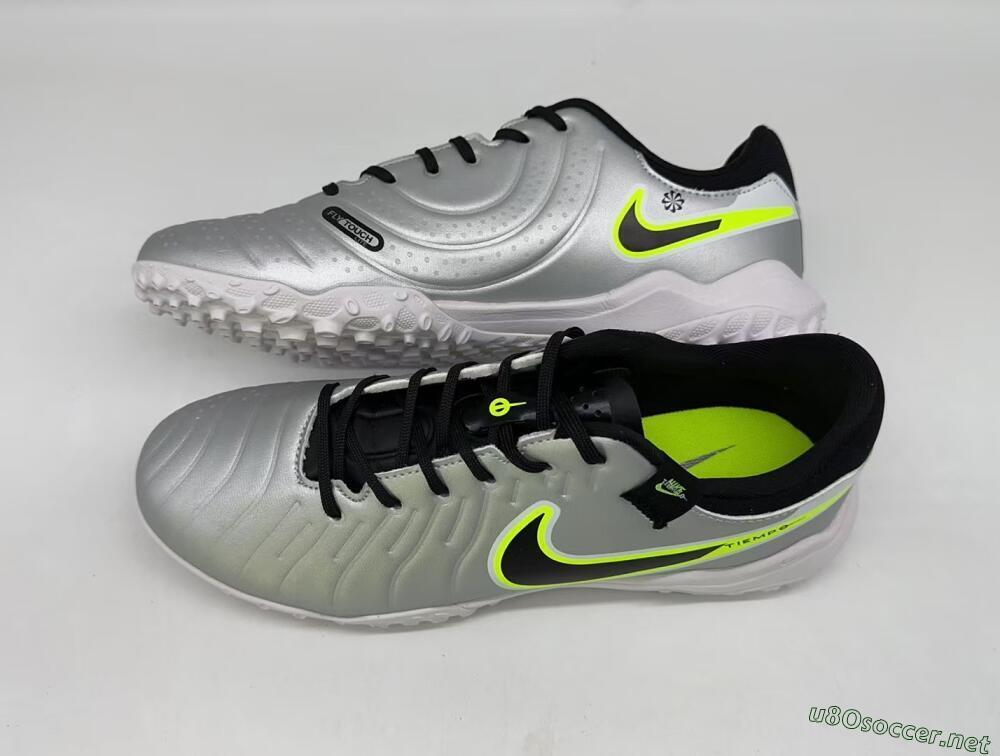 Men's Nike Tiempo Legend 10 TF Football Shoes - Silver/Black/Yellow