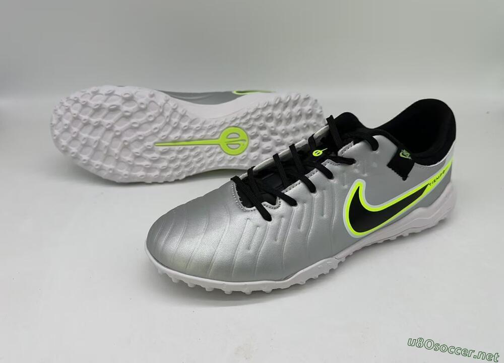 Men's Nike Tiempo Legend 10 TF Football Shoes - Silver/Black/Yellow