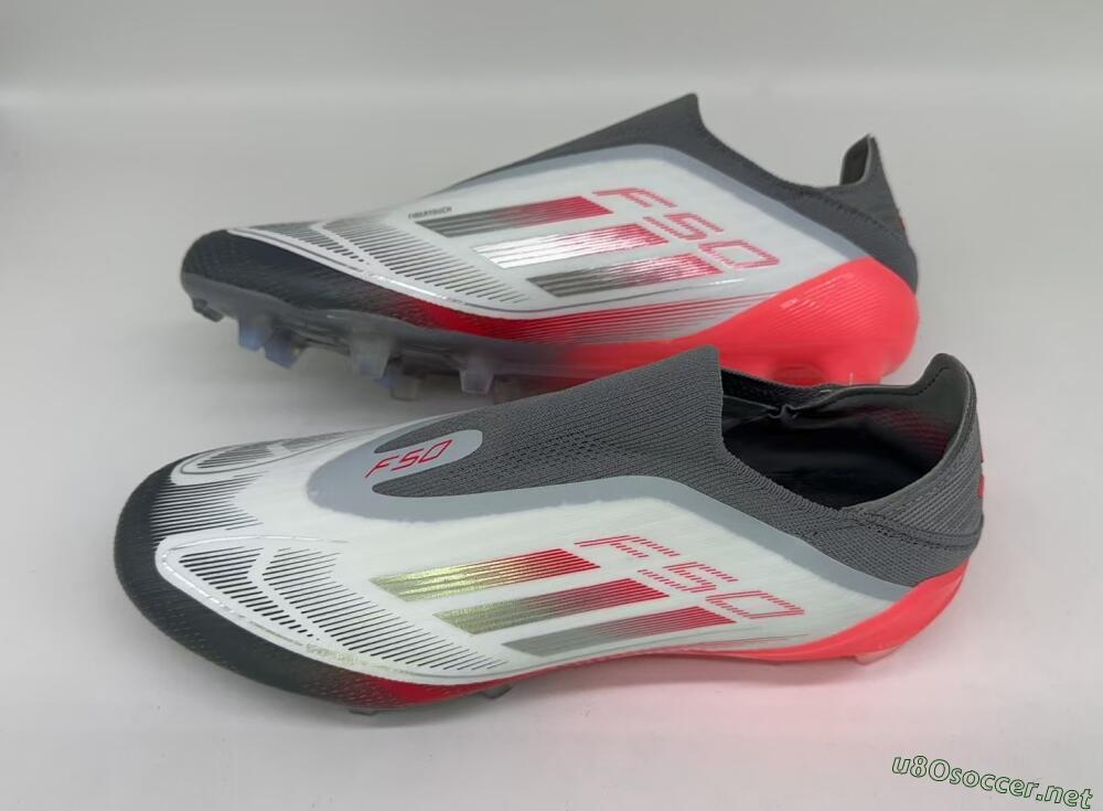 Men's Adidas F50 Elite Laceless FG Football Boots - White/Silver/Red