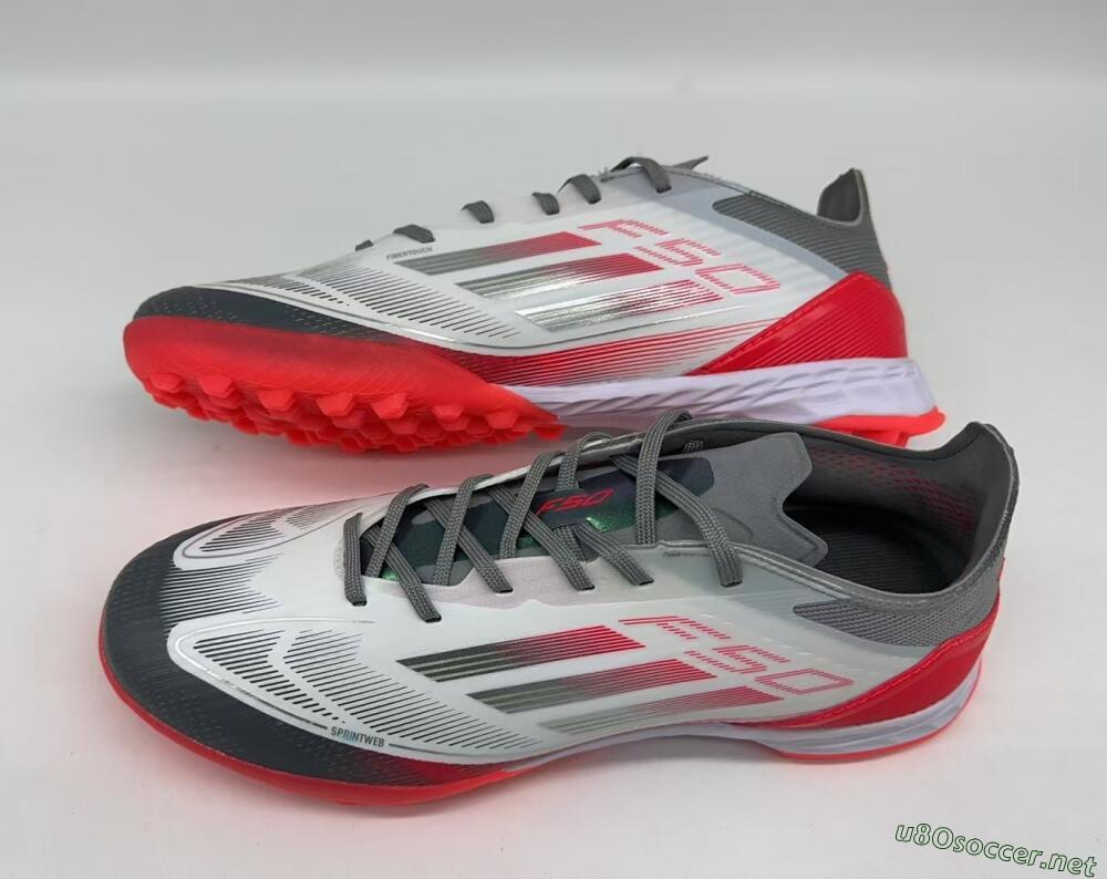 Men's Adidas F50 Pro TF Football Shoes - White/Silver/Red
