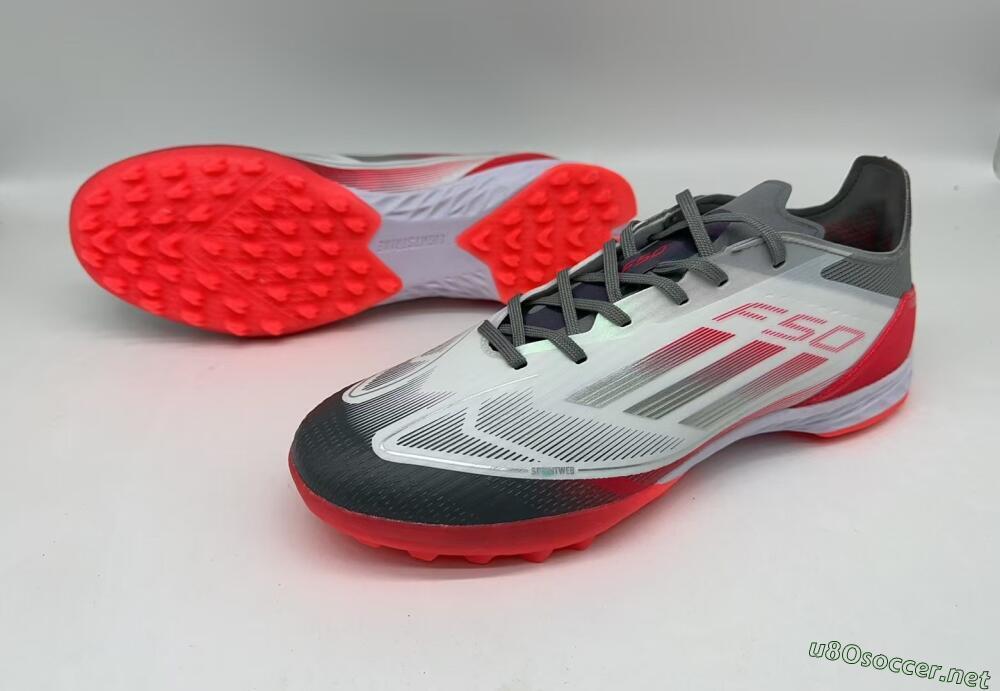 Men's Adidas F50 Pro TF Football Shoes - White/Silver/Red