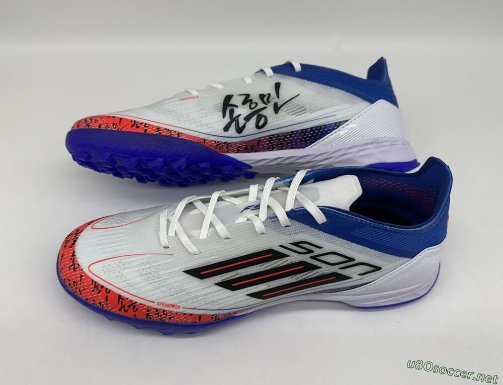 Men's Adidas F50 Pro TF Football Shoes - White/Red/Blue
