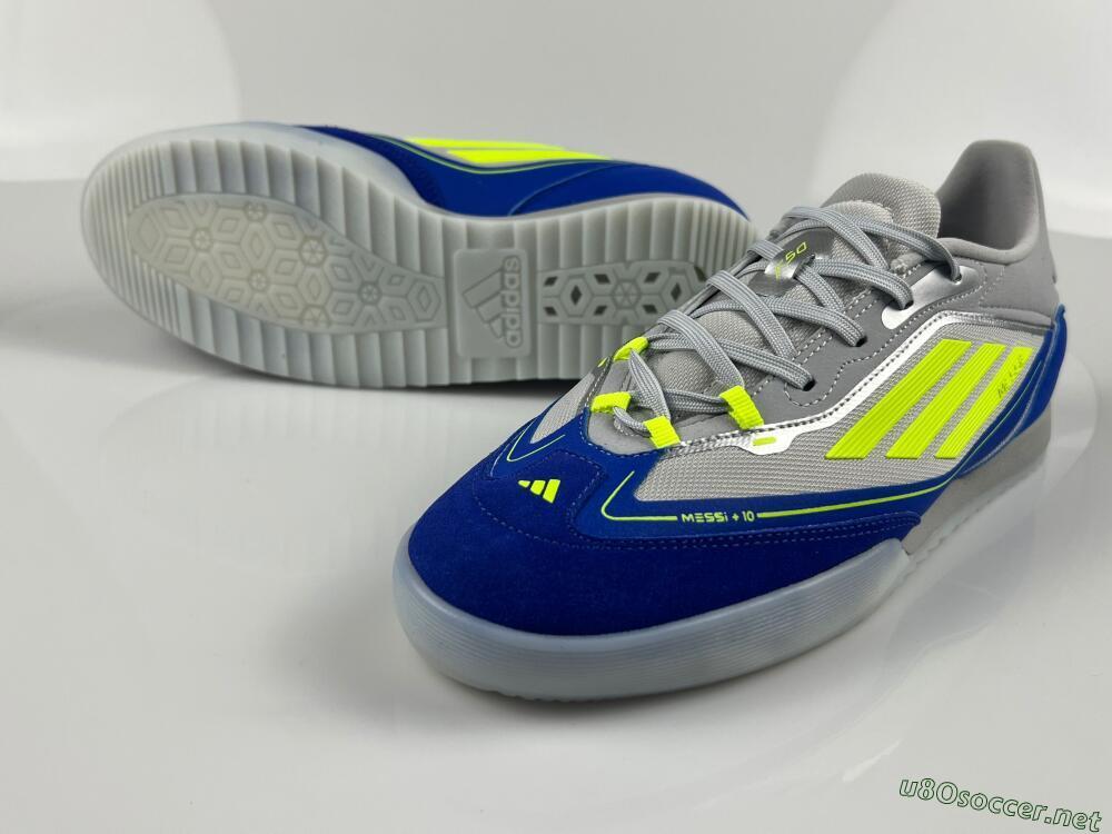 Men's Messi x Adidas F50 Elite IC Football Shoes - Grey//Yellow/Blue