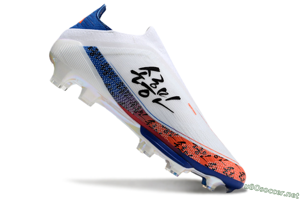 Men's Adidas F50 Elite Lightstrike Pro Laceless FG Football Boots - White/Orange/Blue 4