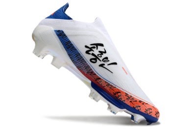Men's Adidas F50 Elite Lightstrike Pro Laceless FG Football Boots - White/Orange/Blue