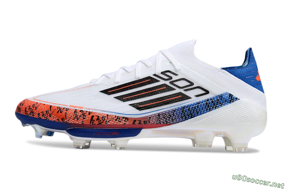 Men's Adidas F50 Elite Lightstrike Pro FG Football Boots - White/Orange/Blue 0
