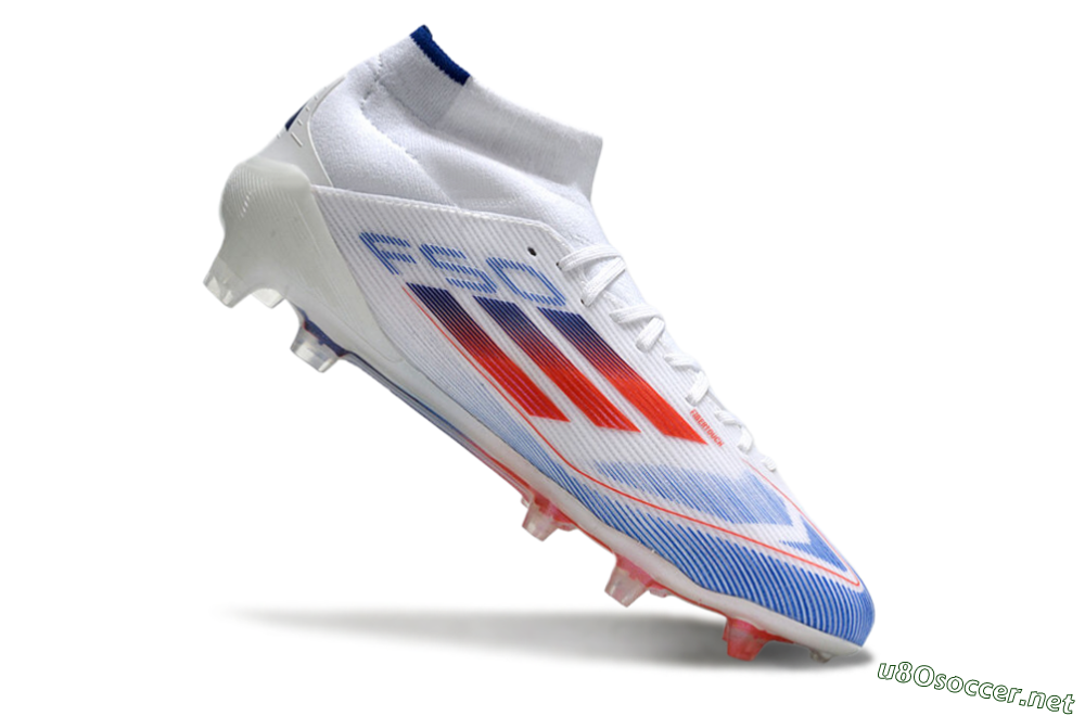 Men's Adidas F50 Elite Mid FG Football Boots - White/Blue/Red 4