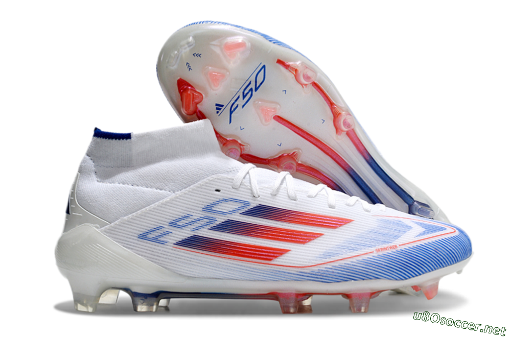 Men's Adidas F50 Elite Mid FG Football Boots - White/Blue/Red 2