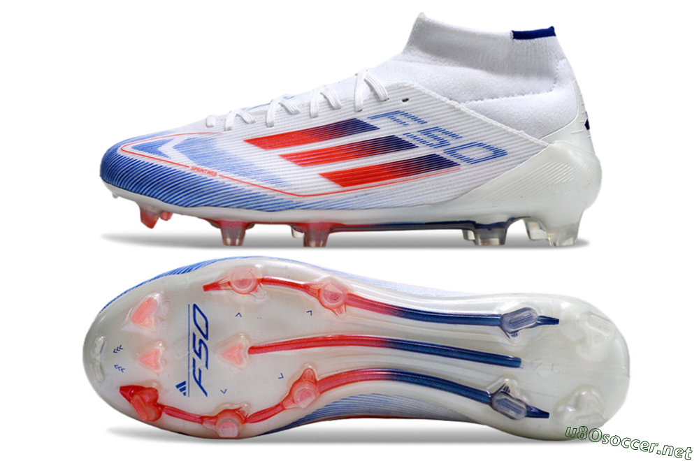 Men's Adidas F50 Elite Mid FG Football Boots - White/Blue/Red 1
