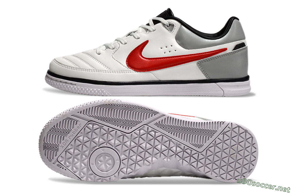 Men's Nike Street Gato IC Football Shoes - White/Red/Silver 1