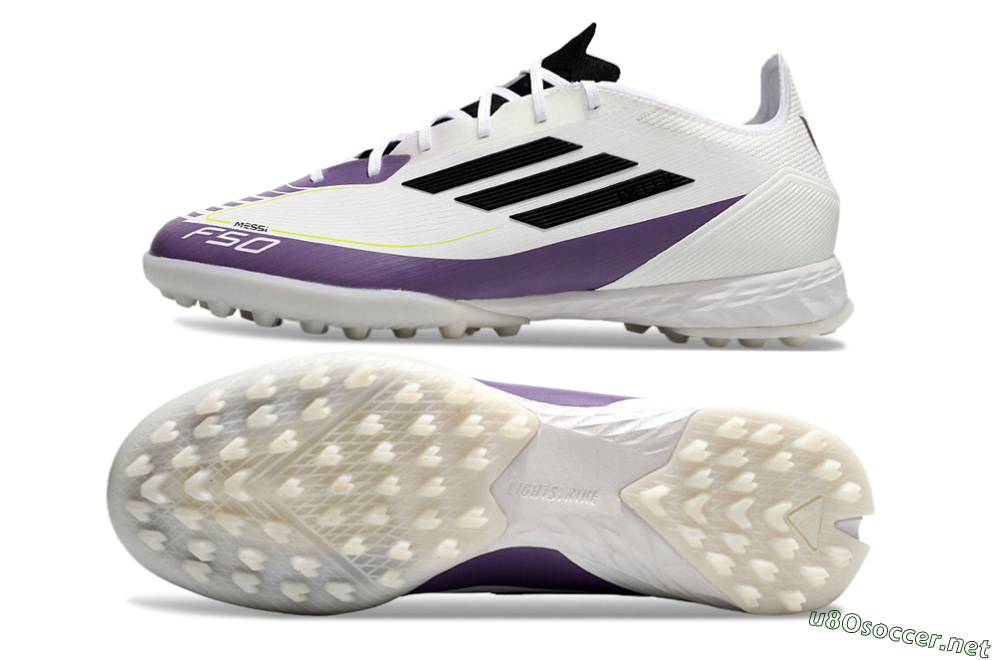 Unisex Adidas F50 Elite TF Football Shoes - White/Black/Purple 1