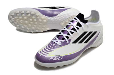 Unisex Adidas F50 Elite TF Football Shoes - White/Black/Purple