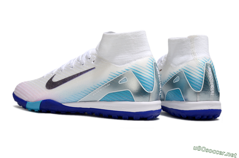 Unisex Nike Air Zoom Mercurial Superfly 10 Elite TF Football Shoes - White/Purple/Blue 4
