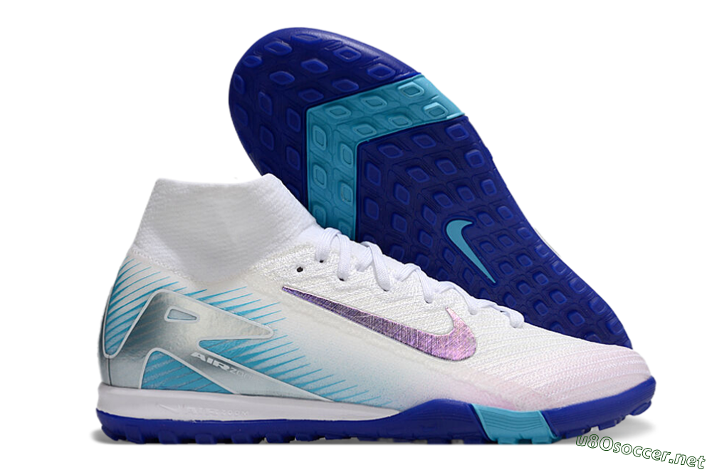 Unisex Nike Air Zoom Mercurial Superfly 10 Elite TF Football Shoes - White/Purple/Blue 2