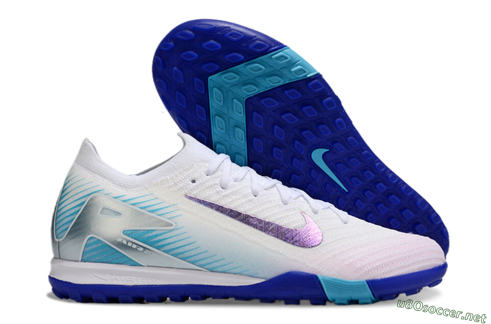 Unisex Nike Air Zoom Mercurial Vapor 16 Elite TF Football Shoes - White/Purple/Blue 2