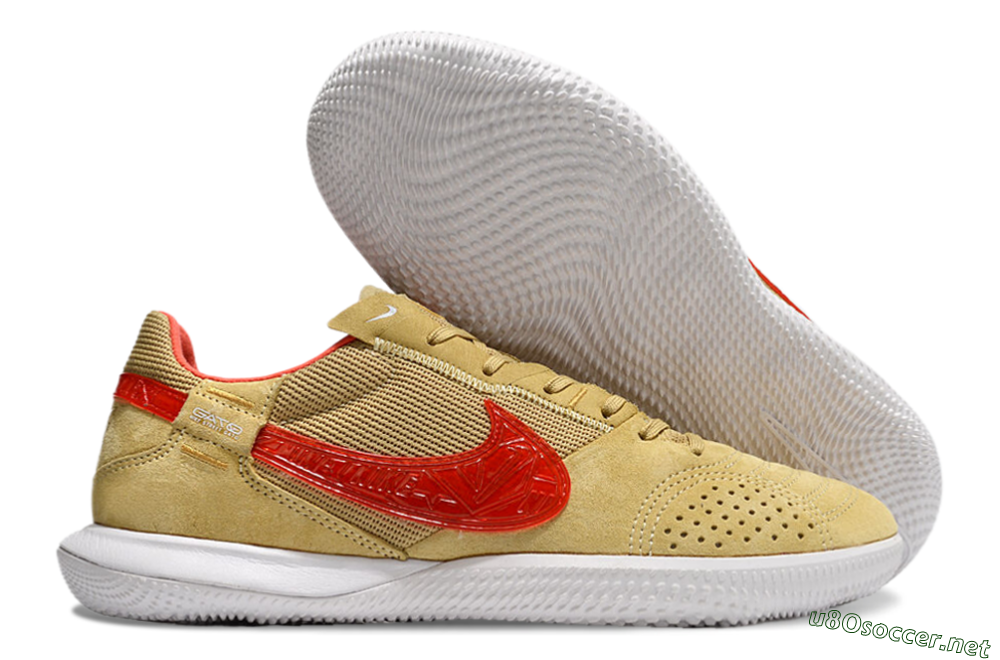 Men's Nike Street Gato IC Football Shoes - Khaki/Red/White 2