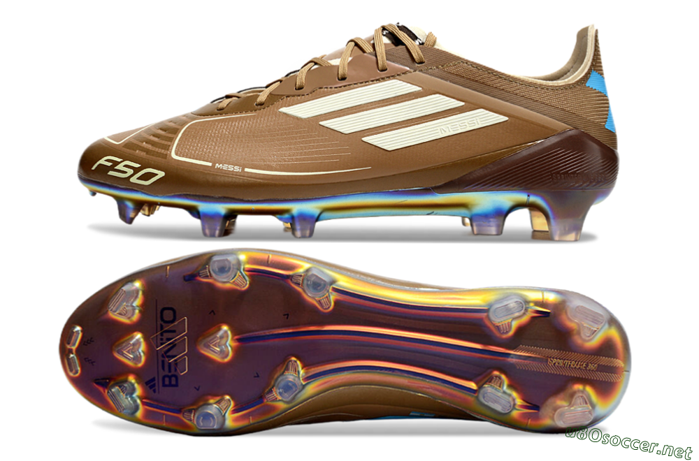 Men's Messi x Adidas F50 Elite FG Football Boots - Brown/White/Blue 1