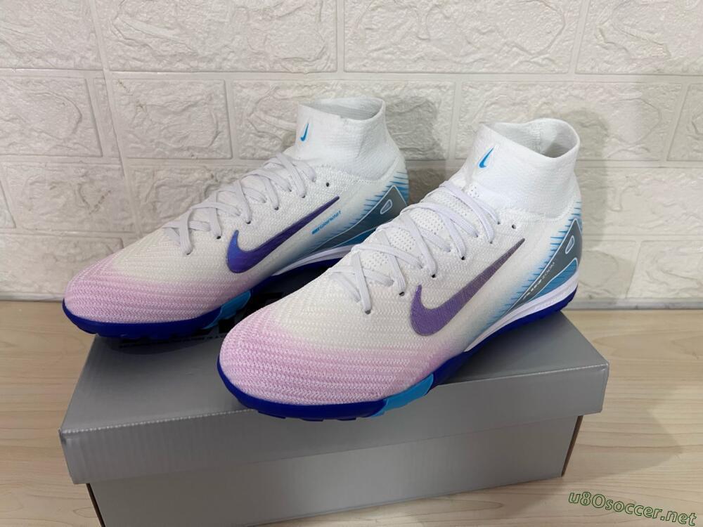 Unisex Nike Air Zoom Mercurial Superfly 10 Elite TF Football Shoes - White/Purple/Blue