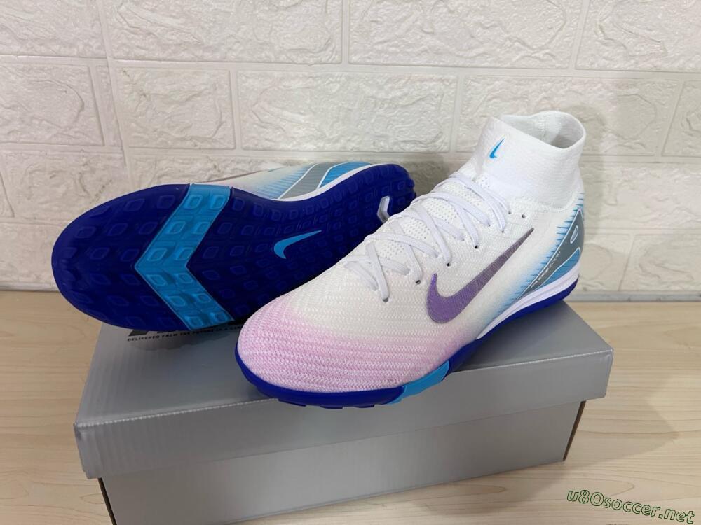 Unisex Nike Air Zoom Mercurial Superfly 10 Elite TF Football Shoes - White/Purple/Blue