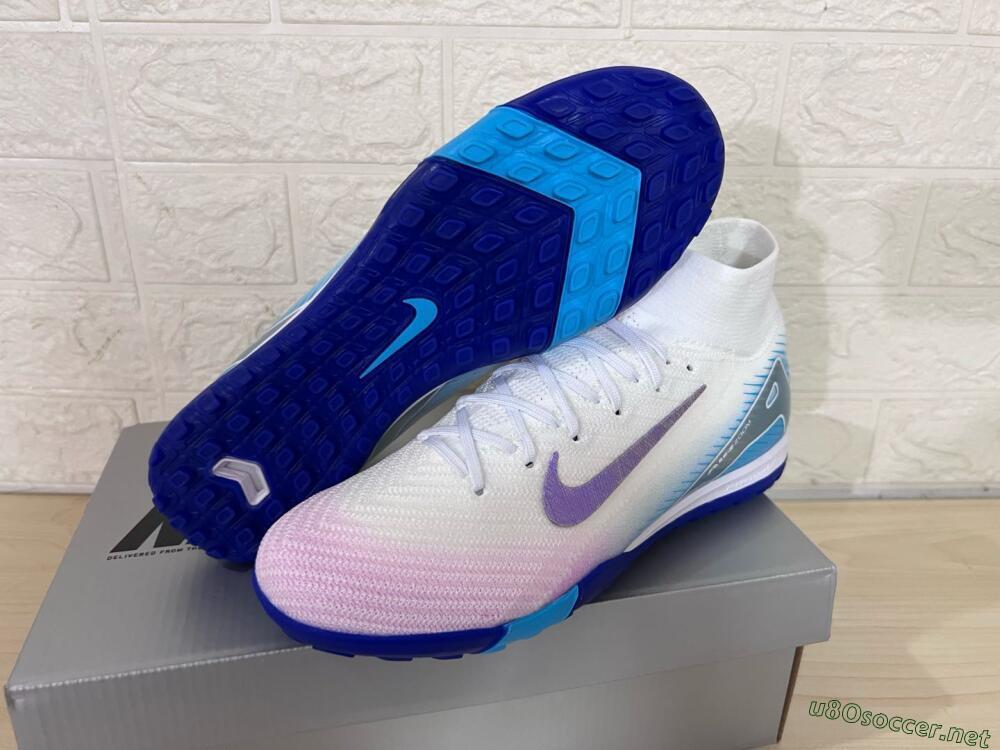 Unisex Nike Air Zoom Mercurial Superfly 10 Elite TF Football Shoes - White/Purple/Blue