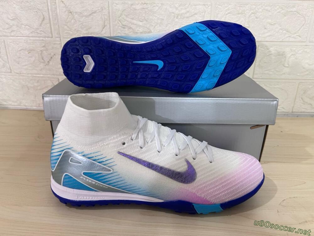 Unisex Nike Air Zoom Mercurial Superfly 10 Elite TF Football Shoes - White/Purple/Blue