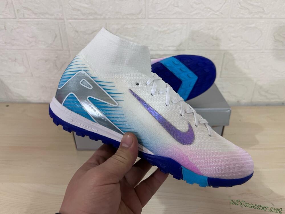 Unisex Nike Air Zoom Mercurial Superfly 10 Elite TF Football Shoes - White/Purple/Blue