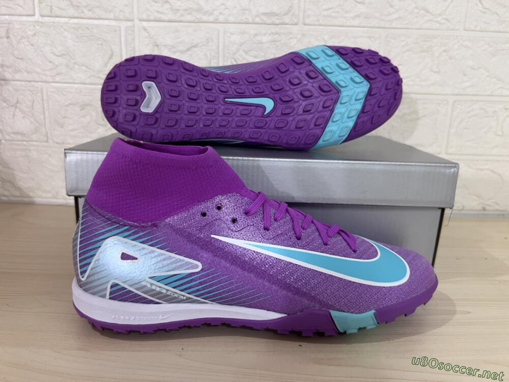 Unisex Nike Air Zoom Mercurial Superfly 10 Elite TF Football Shoes - Purple/Jade/White
