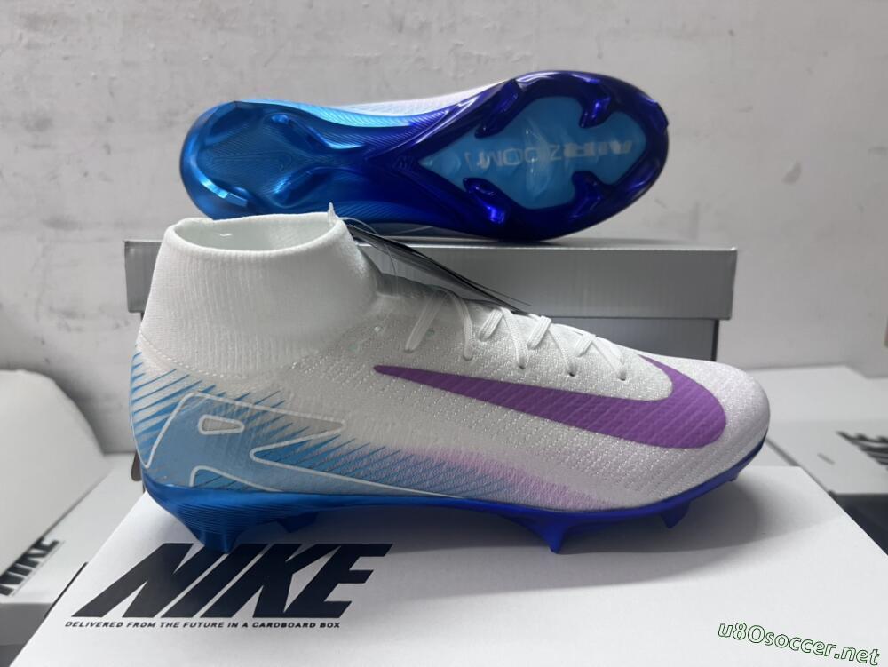 Unisex Nike Air Zoom Mercurial Superfly 10 Elite FG Football Boots - White/Purple/Blue
