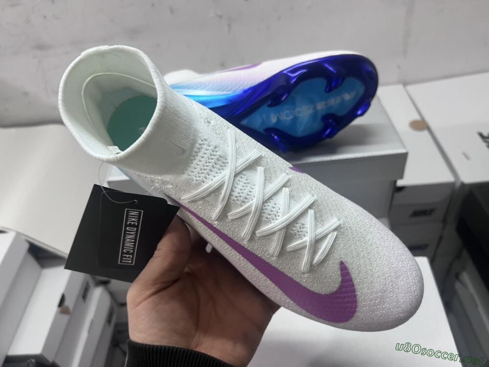 Unisex Nike Air Zoom Mercurial Superfly 10 Elite FG Football Boots - White/Purple/Blue
