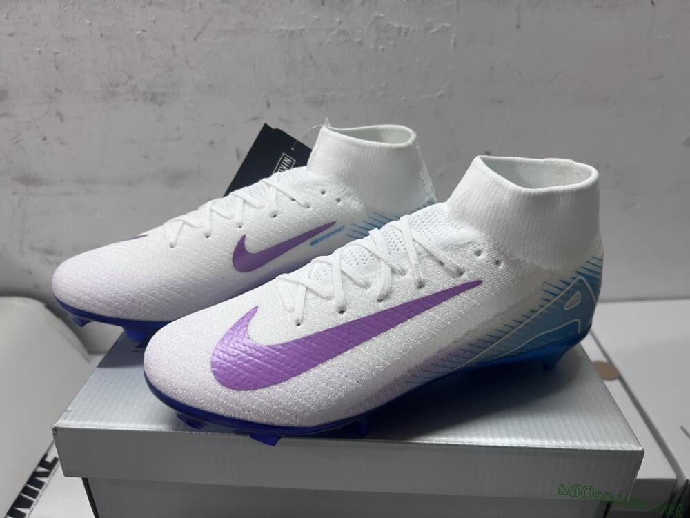 Unisex Nike Air Zoom Mercurial Superfly 10 Elite FG Football Boots - White/Purple/Blue