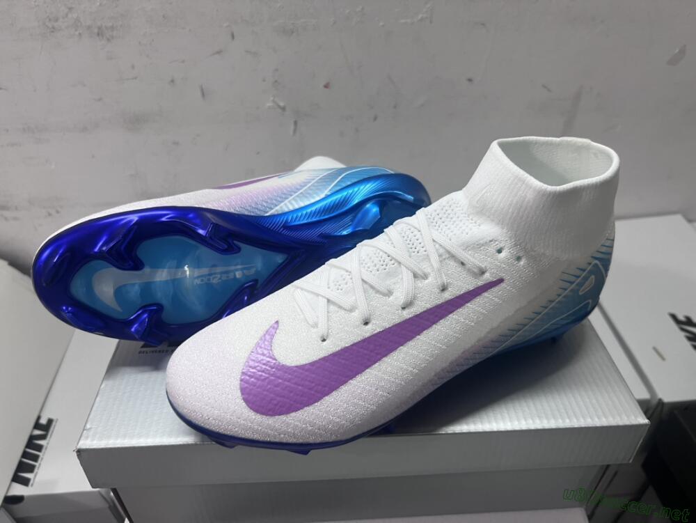 Unisex Nike Air Zoom Mercurial Superfly 10 Elite FG Football Boots - White/Purple/Blue