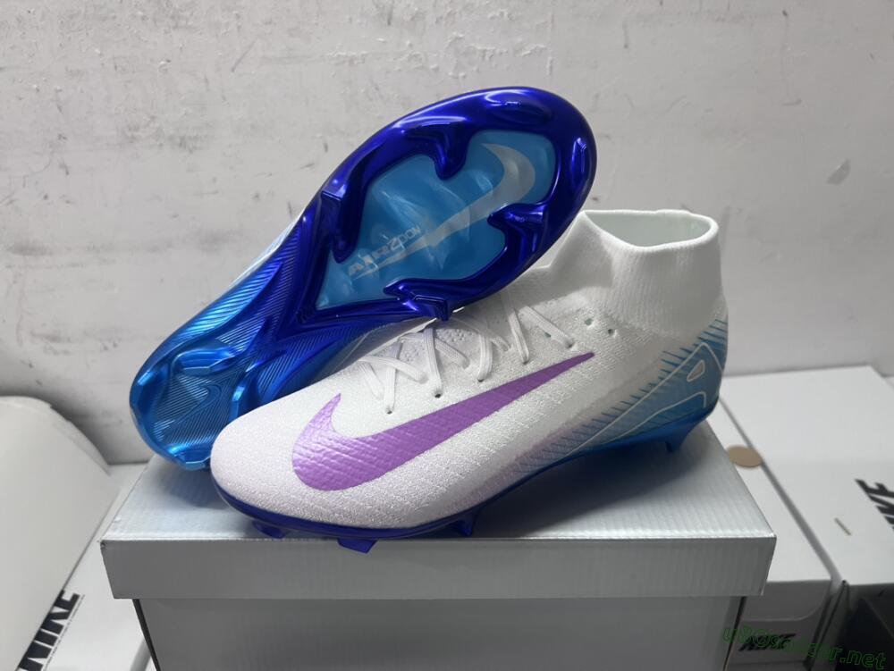 Unisex Nike Air Zoom Mercurial Superfly 10 Elite FG Football Boots - White/Purple/Blue