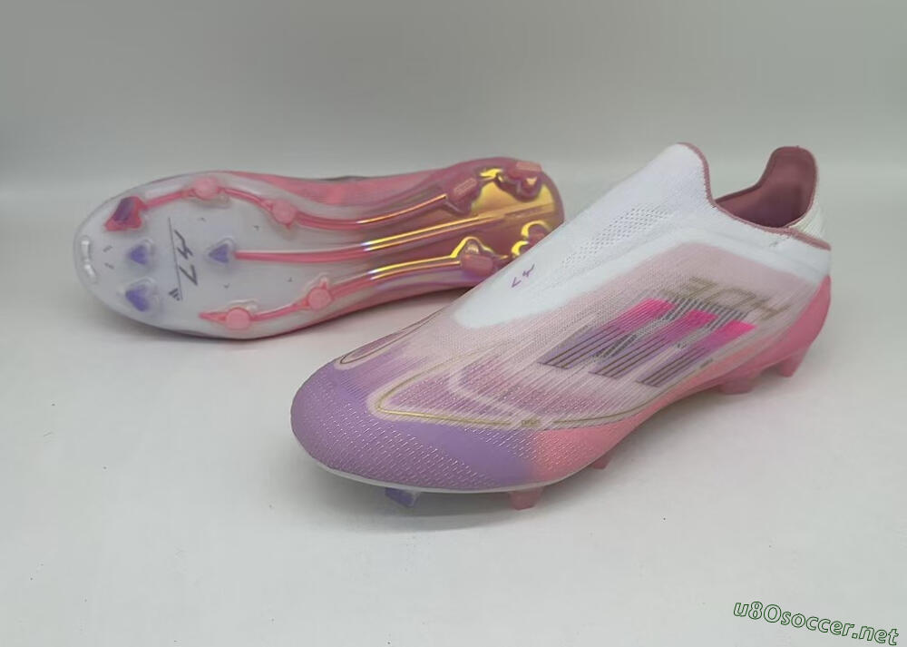 Men's Adidas F50 Elite Laceless FG Football Boots - White/Pink/Gold