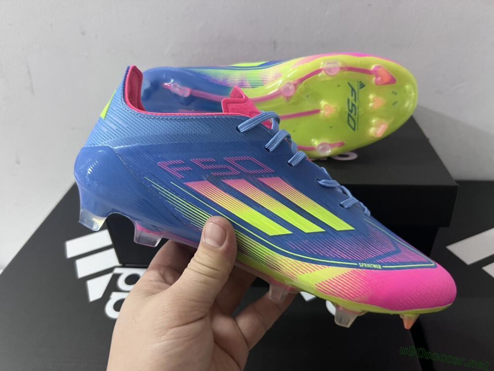 Men's Adidas F50 Elite TF Football Shoes - Blue/Pink/Yellow