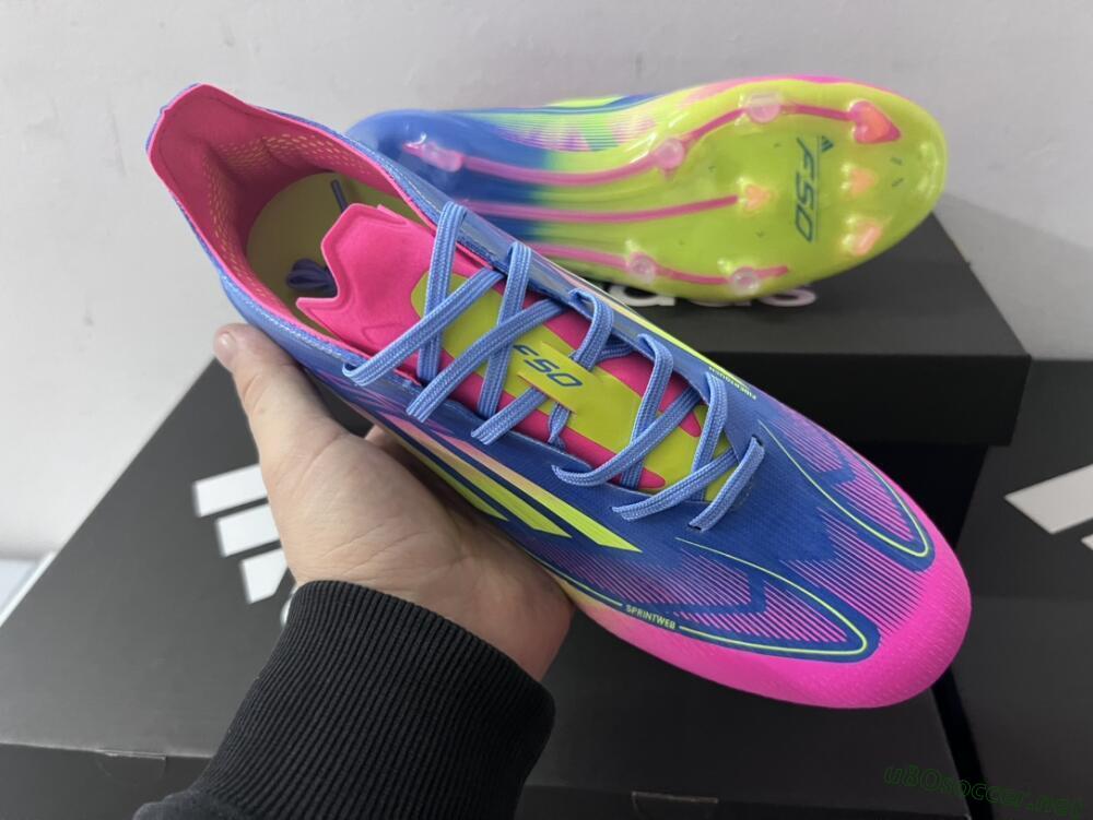 Men's Adidas F50 Elite TF Football Shoes - Blue/Pink/Yellow