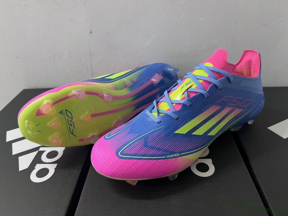 Men's Adidas F50 Elite TF Football Shoes - Blue/Pink/Yellow