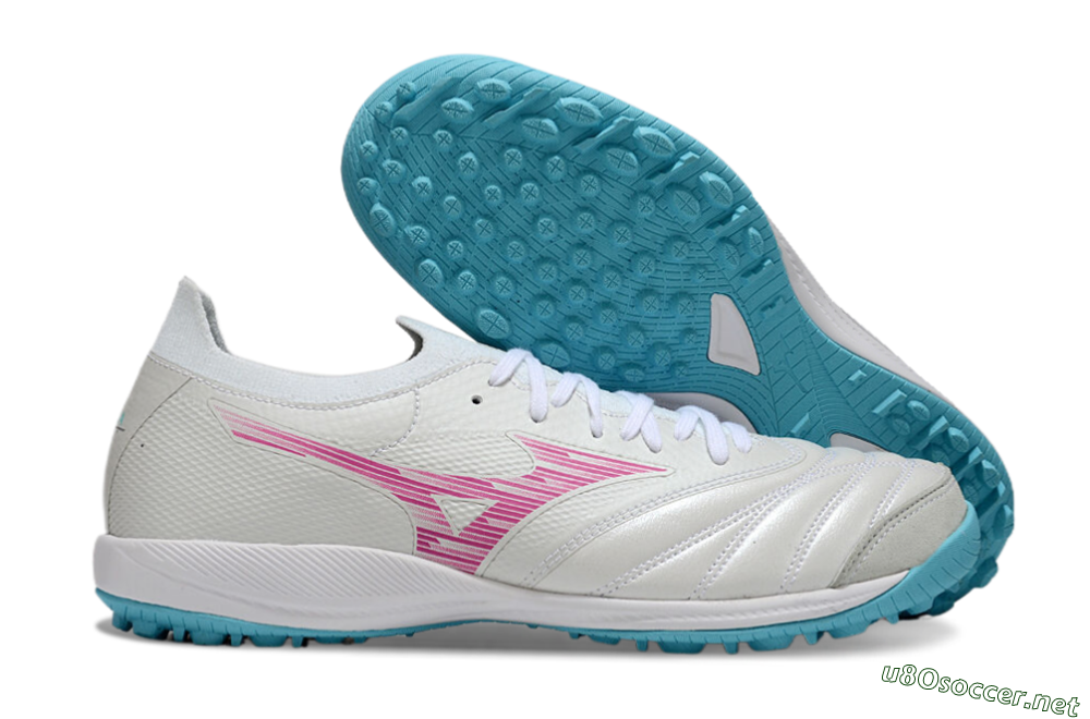 Men's Mizuno Morelia Neo Sala M8 TF Football Shoes - Beige/Pink/Grey 2