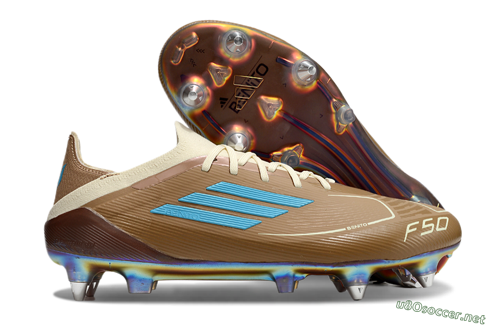 Men's Messi x Adidas F50 Elite Benito SG Football Boots - Brown/White/Blue 2