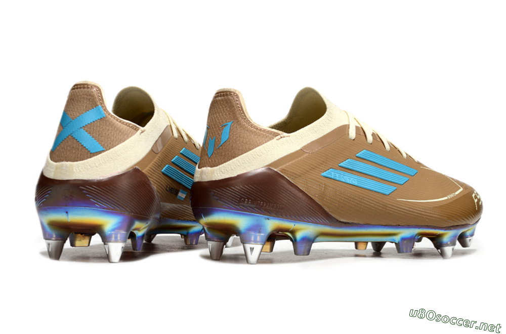Men's Messi x Adidas F50 Elite Benito SG Football Boots - Brown/White/Blue 6