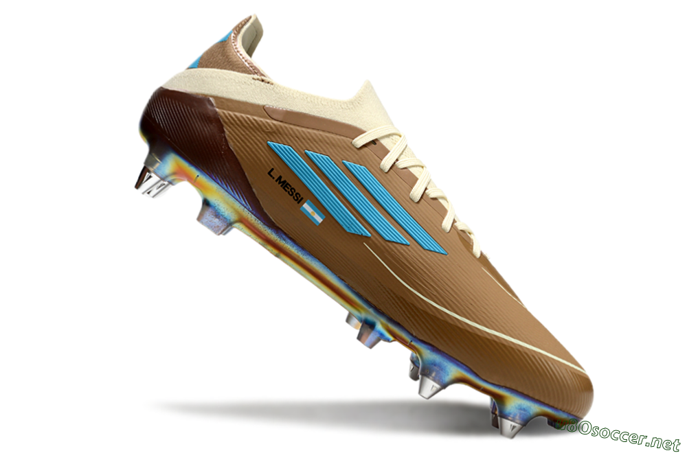 Men's Messi x Adidas F50 Elite Benito SG Football Boots - Brown/White/Blue 4