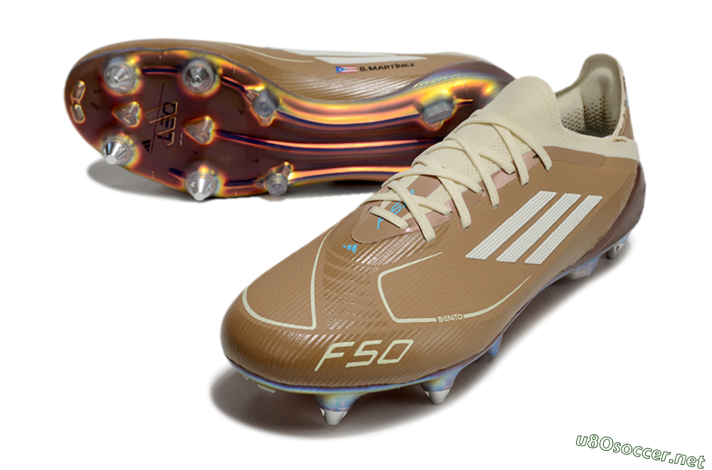 Men's Messi x Adidas F50 Elite Benito SG Football Boots - Brown/White/Blue 3