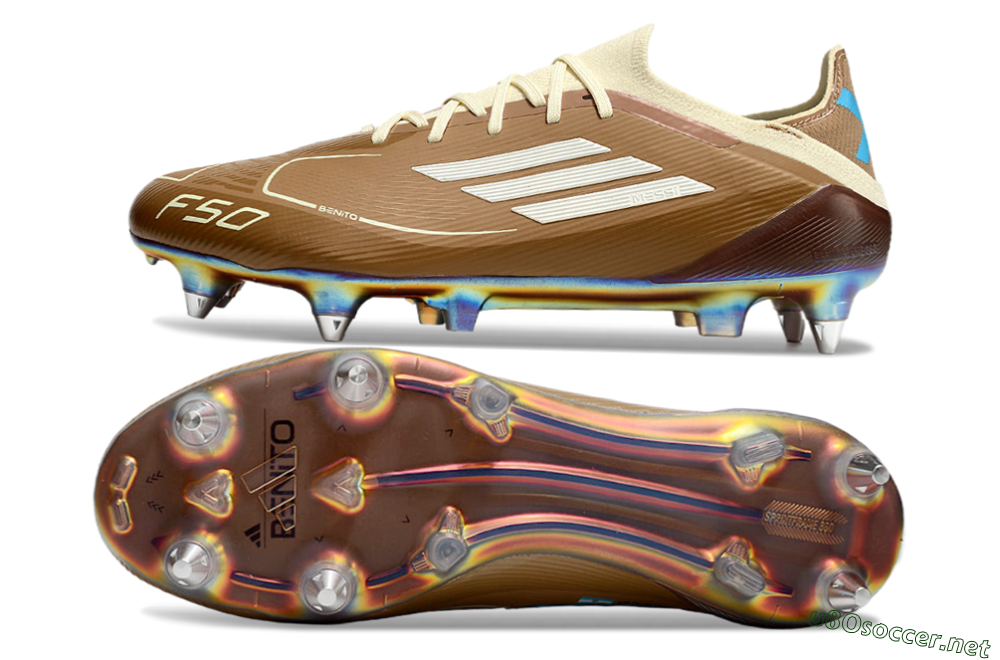 Men's Messi x Adidas F50 Elite Benito SG Football Boots - Brown/White/Blue 1