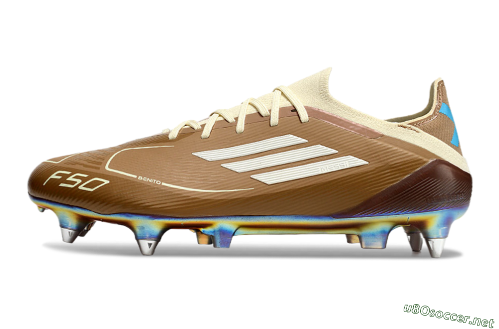 Men's Messi x Adidas F50 Elite Benito SG Football Boots - Brown/White/Blue 0