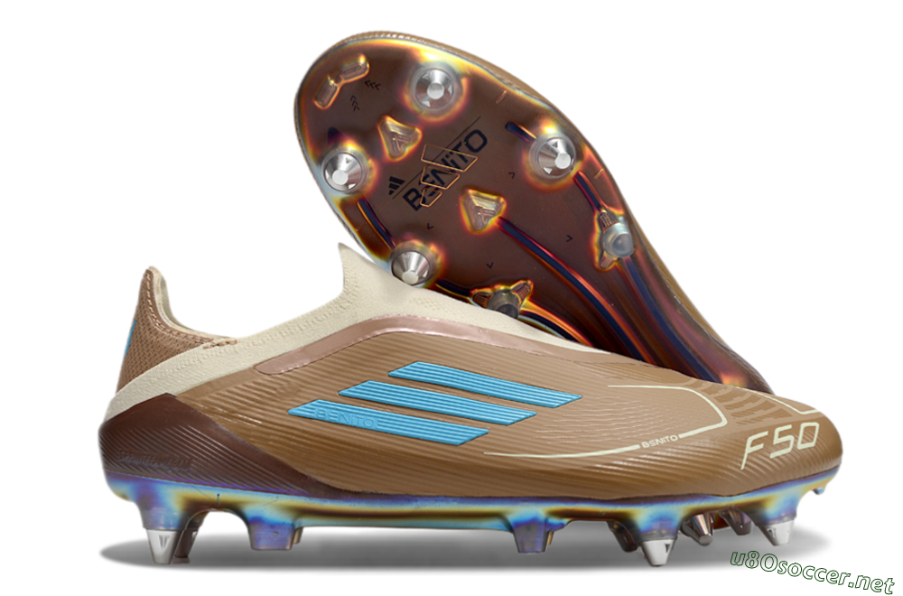 Men's Messi x Adidas F50 Elite Laceless Benito SG Football Boots - Brown/White/Blue 2