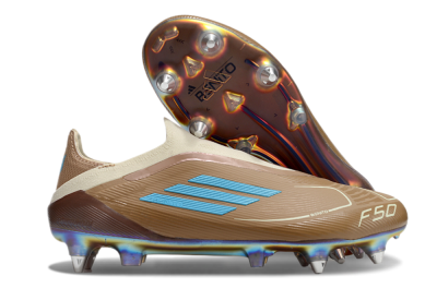 Men's Messi x Adidas F50 Elite Laceless Benito SG Football Boots - Brown/White/Blue