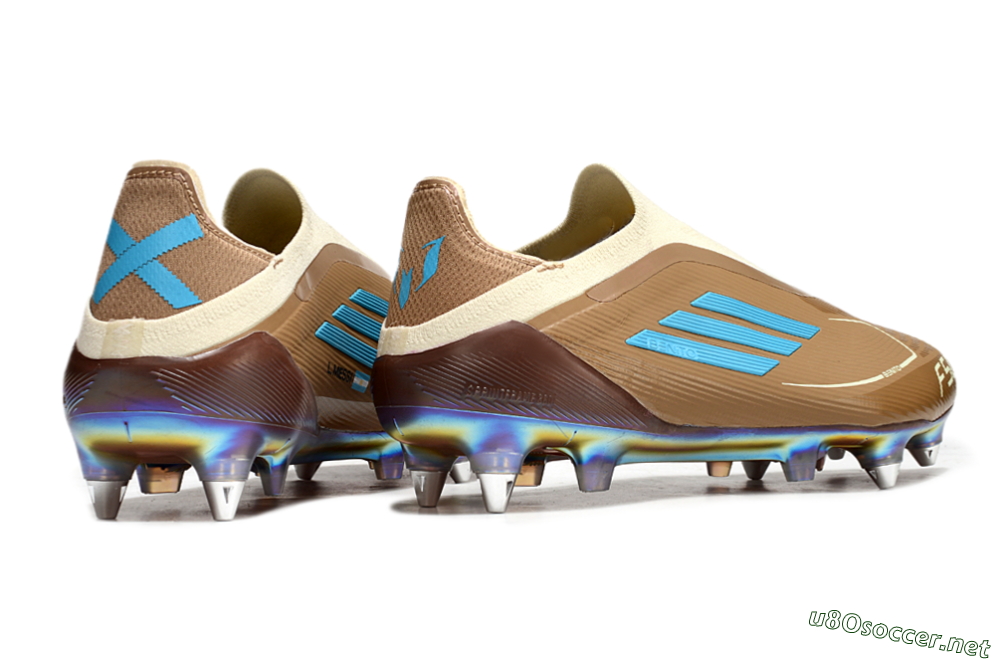 Men's Messi x Adidas F50 Elite Laceless Benito SG Football Boots - Brown/White/Blue 6