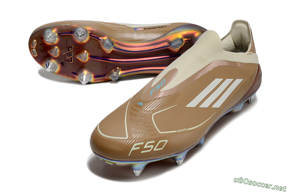 Men's Messi x Adidas F50 Elite Laceless Benito SG Football Boots - Brown/White/Blue 3